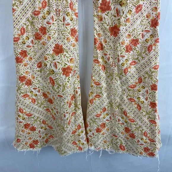 Show Me Your Mumu Pants XS Peach Green Coral Floral Elastic Waist Pull-On Denim - Picture 11 of 12